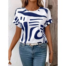 Etiler Collection Kadın Kısa Kollu Yuvarlak Yaka Desenli Süprem Bluz