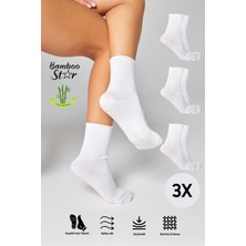 Bamboo Star Bambu Kaydırmaz Taban Silikon Baskı Umre Tavaf Umre Hamile Yoga Beyaz Lastiksiz Çorap 3'lü