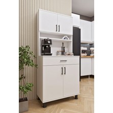 Ases Mobilya ESL0173 Kahve Köşesi Çok Amaçlı Dolap 4 Kapaklı 1 Çekmeceli Kiler Mutfak Dolabı Beyaz