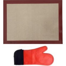 Kitchen Design Lab Yanmaz Yapışmaz, Yıkanabilir, Pişirme Matı ve Kırmızı Silikon Yanmaz Mutfak Fırın Eldiveni