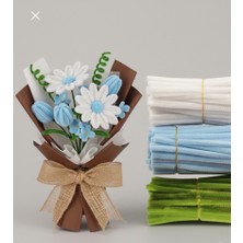 Hobialem 75 Adet 3'lü Şönil Seti Beyaz, Bebek Mavi ve Açık Yeşil ,çiçek Yapımına Uygun Tüylü Tel