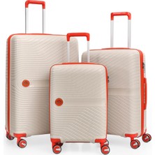 Piel Lino Pıel Lıno Polipropilen 3'lü Valiz Seti PL015239 Beyaz-Turuncu