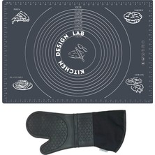 Kitchen Design Lab 2'li Set Gri 45X65 cm Silikon Hamur Açma Matı ve Gri Silikon Yanmaz Mutfak Fırın Eldiveni