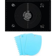 Kitchen Design Lab 2'li Set Siyah 45X65 cm Silikon Hamur Açma Matı ve Hamur Şekillendirme Seti 3’lü