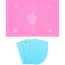 Kitchen Design Lab 2'li Set Pembe 45X65 cm Silikon Hamur Açma Matı ve Hamur Şekillendirme Seti 3’lü