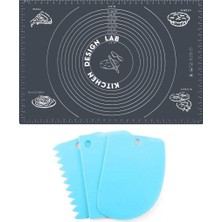 Kitchen Design Lab 2'li Set Gri 45X65 cm Silikon Hamur Açma Matı ve Hamur Şekillendirme Seti 3’lü