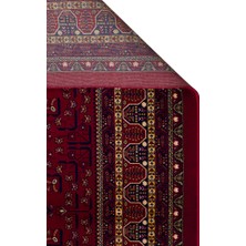 Akbel Halı Sateen Afghan SFG 03 - Etnik Desenli Bordo Makine Halısı – Yıkanabilir, Kaymaz Taban, Hav Vermez