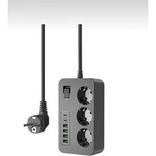 Smayling 3 Priz 6 USB Girişli Anahtarlı Uzatma Kablosu | 3500 W Akım Korumalı Çoklu Grup Priz | Hızlı Şarj Destekli | 5 Metre Kablo