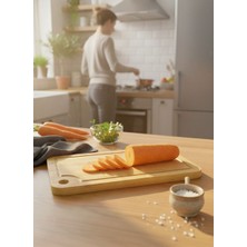 2li Doğal Bambu Kesme Tahtası ve Sunum Tepsisi Seti Et Sebze Doğrama
