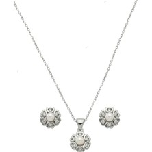 Oya Silver Taşlı Kalpten Yonca Gümüş İnci Set&Takım [INO048204]