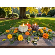 Nuclear 3D Baskı Bal Kabağı Tea Light Gece Lambası 3 Lü Set | Pilli LED Işık | 6 Cm*9 cm Alevsiz Sonbahar Dekorasyonu