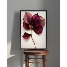 Rosa Art Tablo| Ahşap Çerçeveli Tablo| Çerçeveli Poster| Bordo Altın Çizgili Çiçek Temalı Tablo