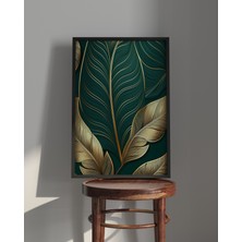 Rosa Art Tablo| Ahşap Çerçeveli Tablo| Çerçeveli Poster|altın ve Yeşil Yapraklı Tablo, Çiçek Temalı Tablo
