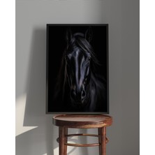 Rosa Art Tablo| Ahşap Çerçeveli Tablo| Çerçeveli Poster| Siyah At Portresi , Hayvan Temalı Tablo