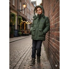 Bubiee Baby Erkek Çocuk Kapüşonlu Su Itici Soğuk Geçirmez Içi Kürklü Mont