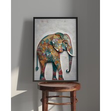 Rosa Art Tablo| Ahşap Çerçeveli Tablo| Çerçeveli Poster|mozaik Desenli Fil Tablosu