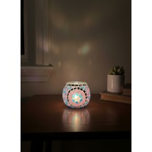 Solenza Mozaik Cam Mumluk – Dekoratif Led/mum Işığı – El Yapımı Mavi Mozaik Desenli Şık Süs Eşyası