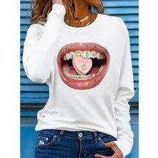 Cottonlab Kadın Uzun Kollu Bisiklet Yaka Baskılı Viskon Bluz