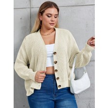 Cottonlab Kadın Beş Düğme Büyük Beden Triko Hırka