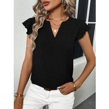 Cottonlab Kadın Kısa Kelebek Kollu V Yakalı Bluz