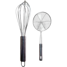 Kitchen Design Lab 16 cm Metal Saplı Kevgir ve 30 cm Komple Metal Çırpıcı 2 Adet Set