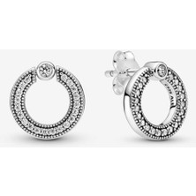 Hector Co Jewellery Pave Dizim ve Logolu Yuvarlak Çift Taraflı Küpe