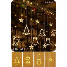 Yılbaşı LED Çam Ağacı Geyik Çan Temalı LED Işık Zinciri Yılbaşı Noel Perde LED Işık Süslemesi LED