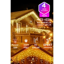 20 Saçaklı Sarı LED Işık Sarkıt Efekt Modlu 4 Metre Power LED 50*60*70CM Çakarlı Süsleme 220V Fişli