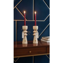 Montdekor El Yapımı Mermer Taşlı Bronz Mumluk (1 Adet 8x8x25 cm)