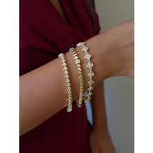 Nur Tasarım Atolyesi Xuping Zirkon Taşlı Yonca Çiçek Bileklik Altın Renk Şık Bileklik