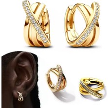 Hector Co Jewellery Gold Renk Pavé Geçişli Halka Küpeler