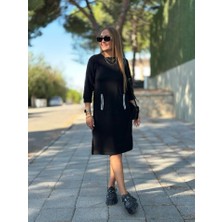 Cottonlab Kadın Viskon Pamuklu Kumaş Kol File , Şerit ve Cep Detaylı Elbise