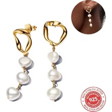 Hector Co Jewellery Gold Renk Barok Işlenmiş Tatlı Su Kültür Incileri Damla Küpeler