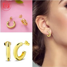Hector Co Jewellery Gold Renk Gümüş Yuvarlak Açık Halka Küpe
