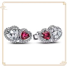 Hector Co Jewellery Gümüş Hale Kalpler Kırmızı Beyaz Çivi Küpeler