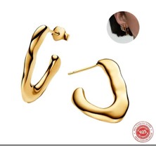 Hector Co Jewellery Gold Renk Gümüş Doğal V Şekilli Açık Halka Küpeler
