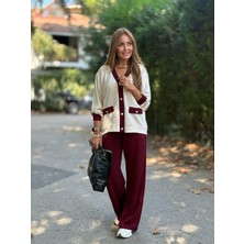 Cottonlab Kadın Uzun Kollu Ribanali Cep Detay Hırka ve Bol Paça Pantolon Ikili Takım