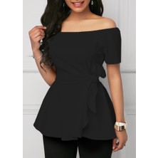 Cottonlab Kadın Kısa Kollu Madonna Yaka Yandan Bağlamalı Ithal Krep Bluz