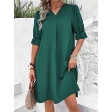 Cottonlab Kadın Kısa Kollu V Yakalı Salaş Janjan Krep Elbise