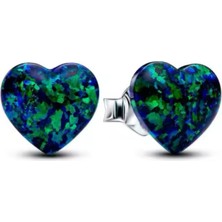 Hector Co Jewellery Murano Cam Gümüş Işıltılı Yeşil Kalp Çivi Küpeler
