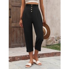 Cottonlab Kadın Yüksek Belli Önden Düğmeli Ithal Keten Pantolon