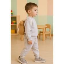 3 PARÇALI AYICIK FİGÜRLÜ  GRİ RENKLİ ERKEK ÇOCUK TAKIM- ÇANTALI