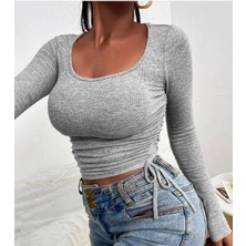 Bosel Kadın Uzun Kollu Yanlar Büzgü Detay Kaşkorse Crop