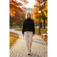 Benerly Kadın Dik Yaka Fermuarlı Standart Kol Örme Sweatshirt Fonksiyonel Dayanıklı Kaliteli Rahat