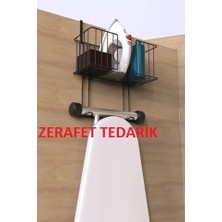 Genel Tedarik Siyah Metal Ütü Masası Askısı Kapı Arkası Askılık 34 cm Yükseklik ve Raflı Özellikler ile Şık