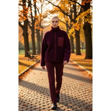 Benerly Kadın Dik Yaka Düşük Kol Tam Fermuarlı Peluş Sweatshirt Fonksiyonel Dayanıklı Kaliteli Şık