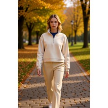 Benerly Kadın Dik Yaka Düşük Kol Yarım Pat Fermuarlı Sweatshirt Fonksiyonel Dayanıklı Kaliteli Şık