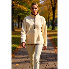 Benerly Kadın Dik Yaka Düşük Kol Peluş Örme Sweatshirt Fonksiyonel Dayanıklı Kaliteli Konforlu Şık