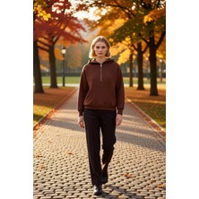 Benerly Kadın Kapüşonlu Reglan Kol Yarım Pat Fermuarlı Sweatshirt Fonksiyonel Dayanıklı Kaliteli Şık