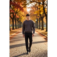 Benerly Erkek Bisiklet Yaka Düşük Kol Oversize Kalın Nakışlı Sweatshirt Fonksiyonel Dayanıklı Spor